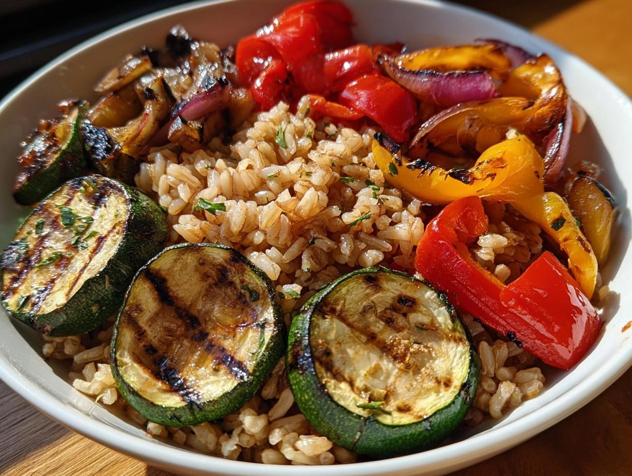 Brown Rice Grilled Veggie - colorful vegetables being prepared for grilling
