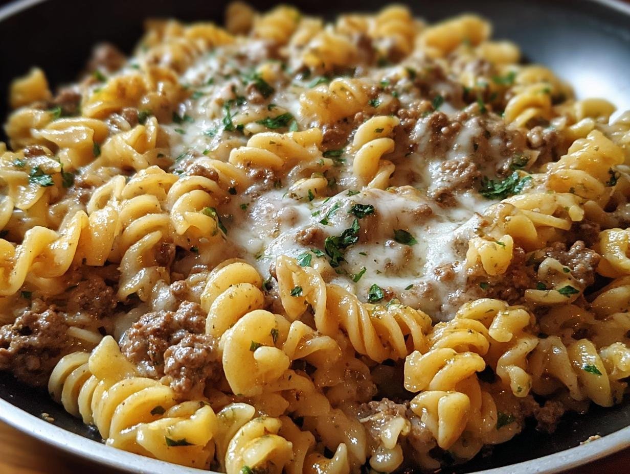 Melted Cheesy Garlic Twisted Pasta - close-up of creamy sauce coating pasta