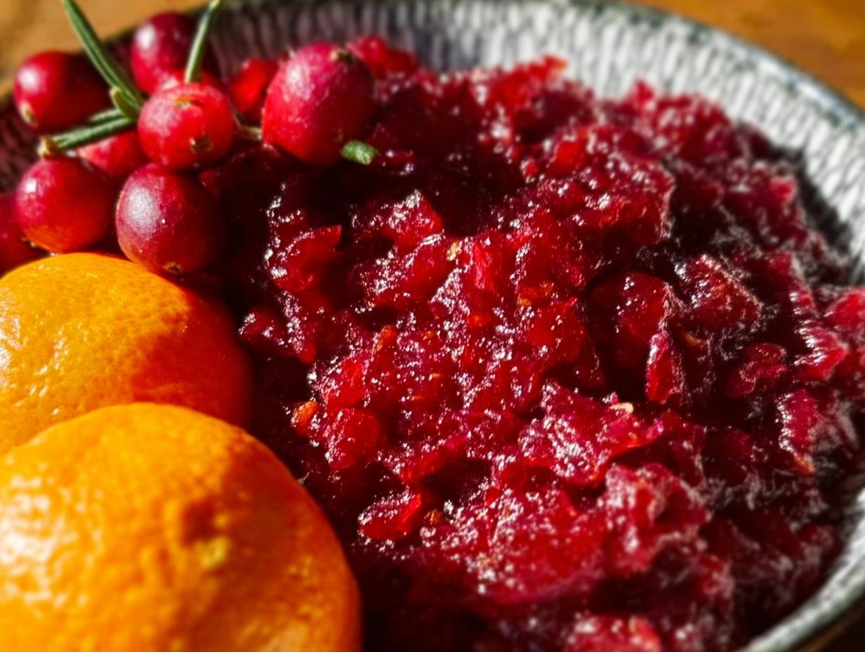 Best Cranberry Orange Relish: 5 Minute Zing - A serving of the relish in a decorative bowl, garnished with orange zest