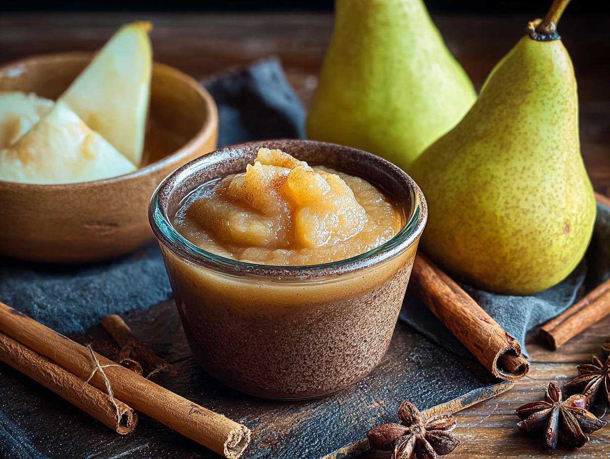 Slow Cooker Pear Applesauce - close-up of fruit and spices in slow cooker