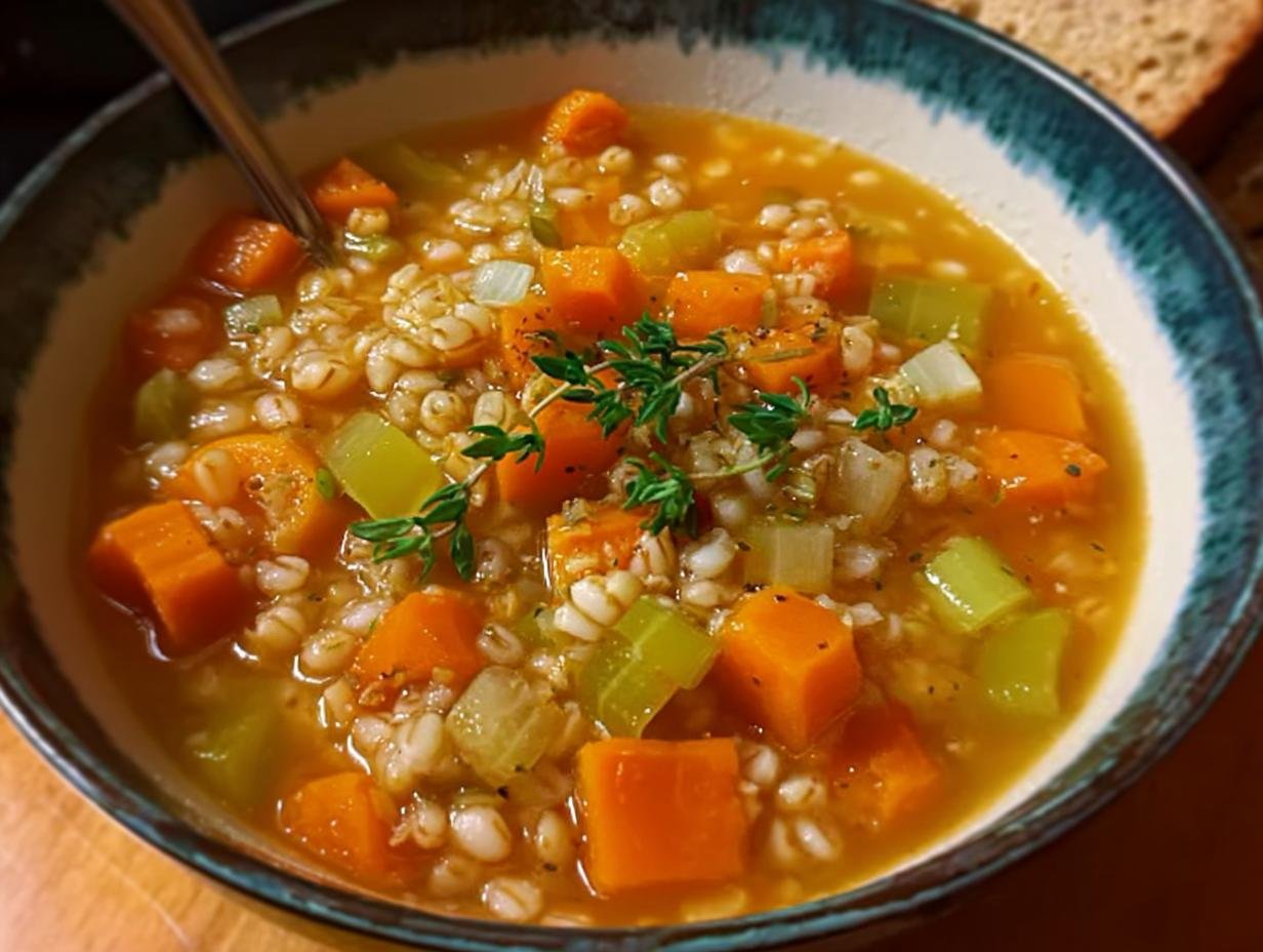 Hearty Vegetable Barley Soup with fresh vegetables and barley