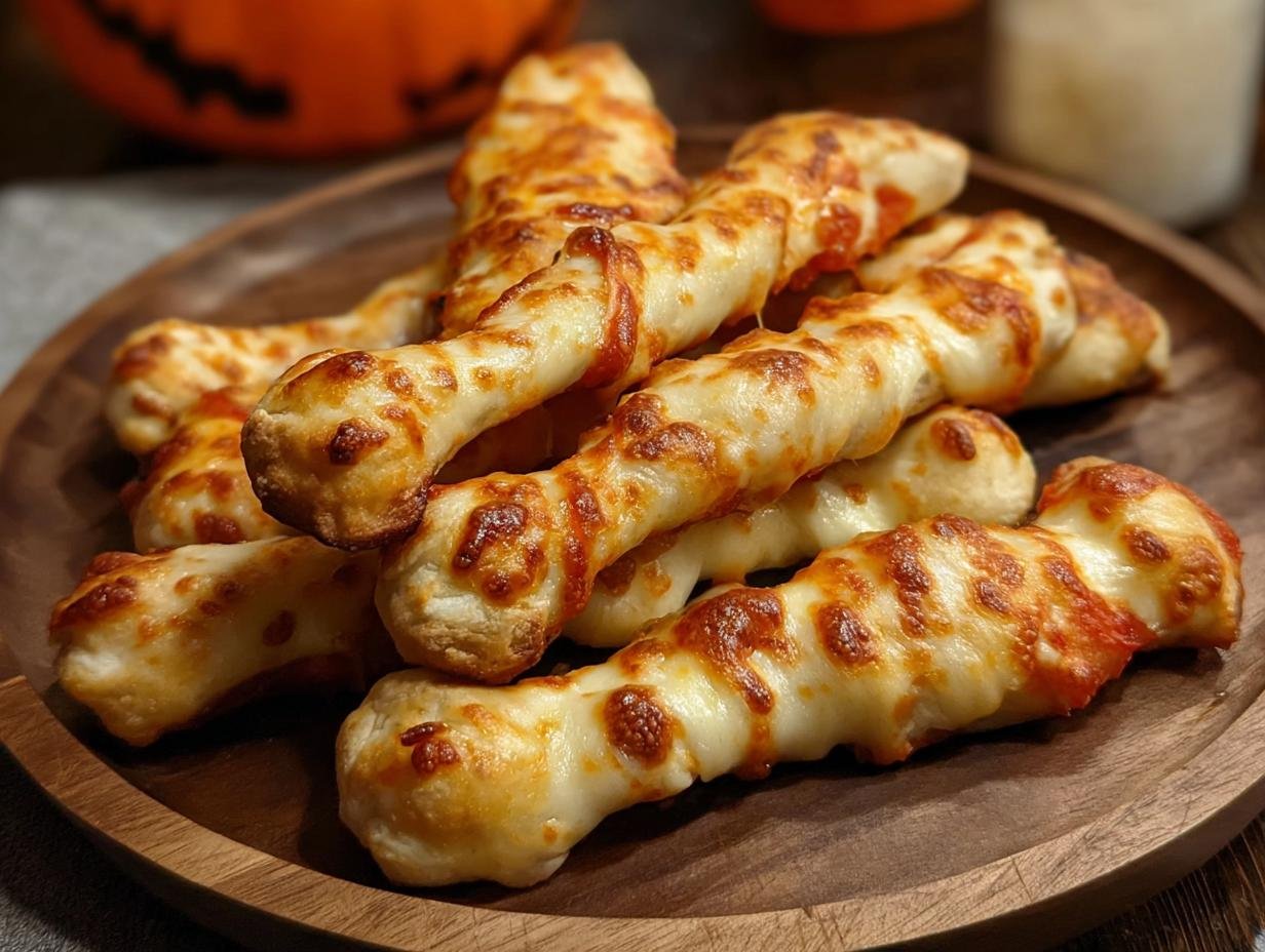 Cheesy Halloween Breadstick Bones - close-up of dough being shaped