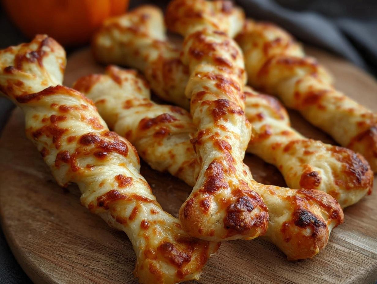 Cheesy Halloween Breadstick Bones - finished product with dipping sauce