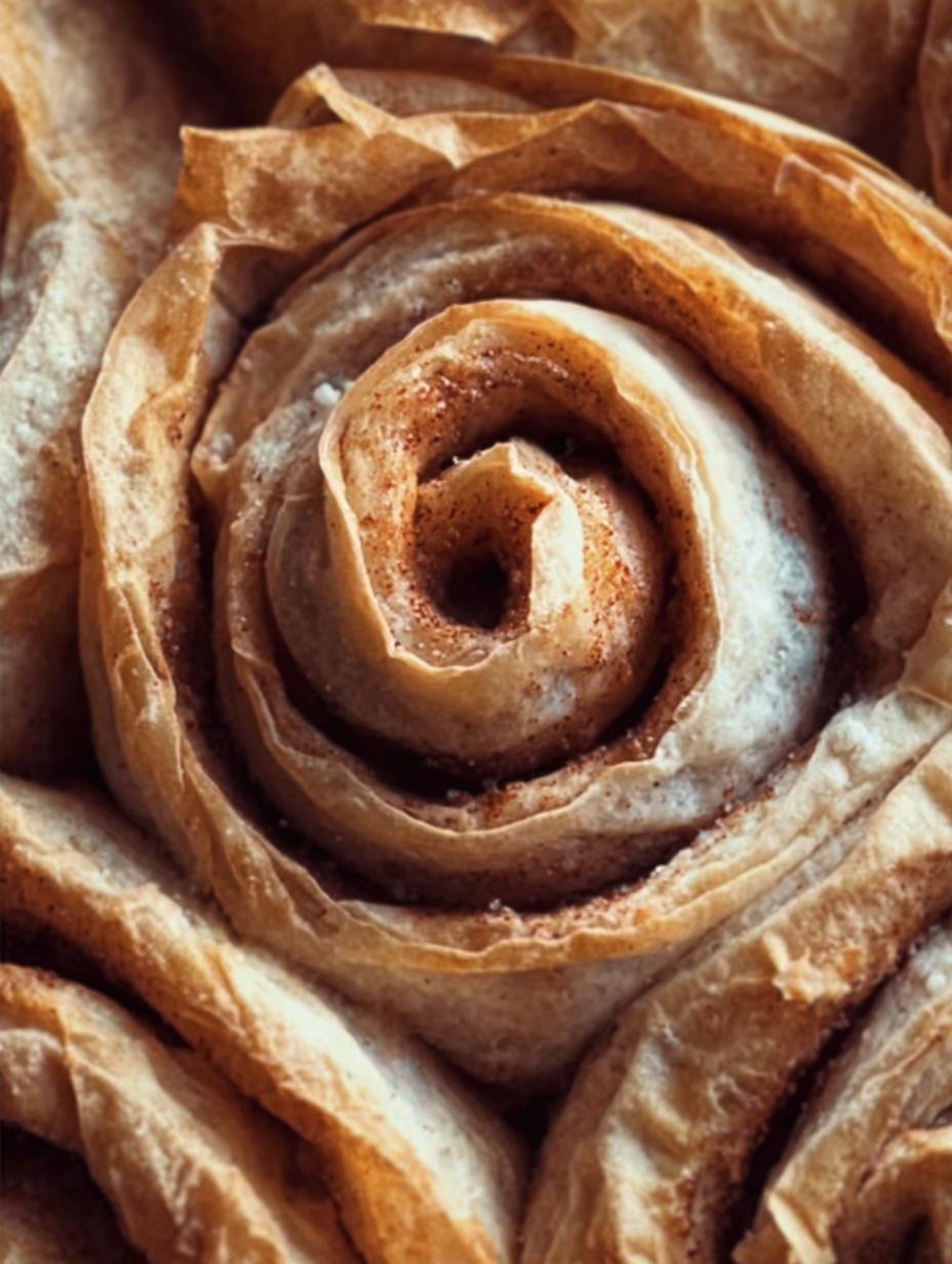 Amazing Cinnamon Roll Phyllo Dough: 160 Calories of Joy - Close-up of a single cinnamon roll phyllo dough pastry with glaze