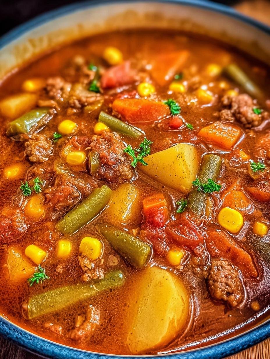 Close-up of a rich Cowboy Stew simmering in a Dutch oven, showing tender meat and colorful vegetables