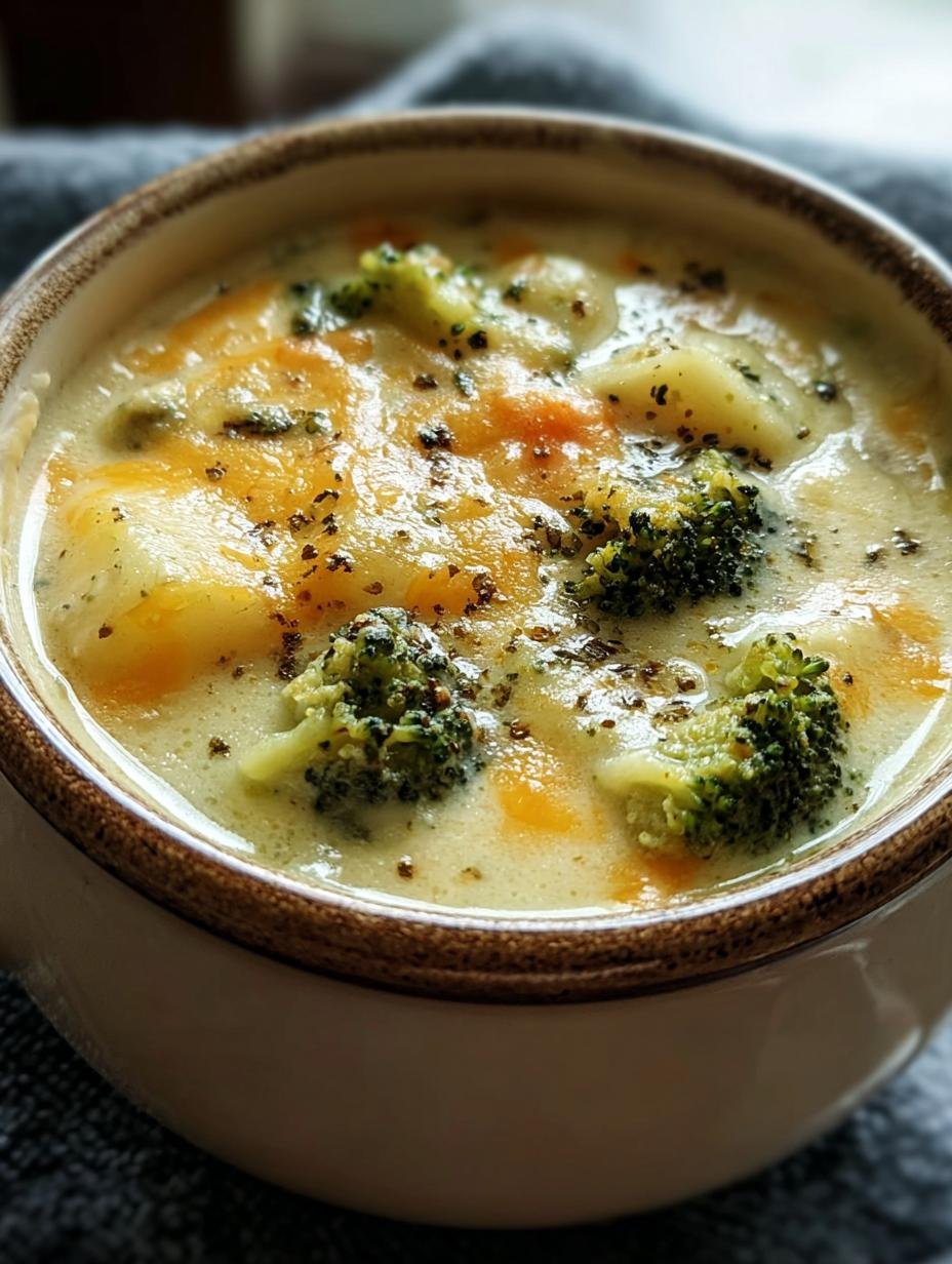 Delicious Crockpot Potato Broccoli Cheddar soup in a white bowl, garnished with fresh parsley, ready to be served.