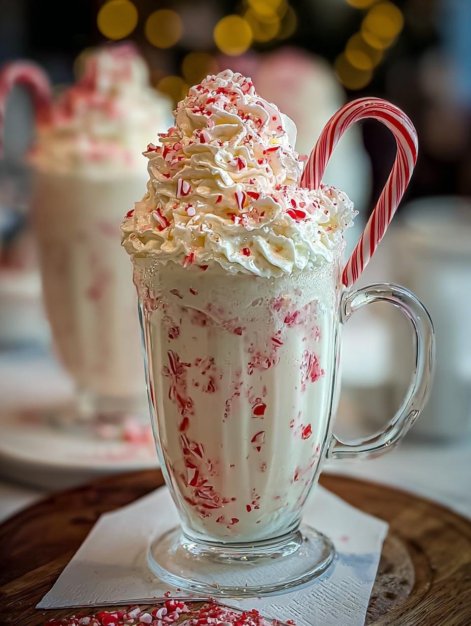 Delicious Festive Peppermint Christmas Float with whipped cream and candy canes, ready to be enjoyed