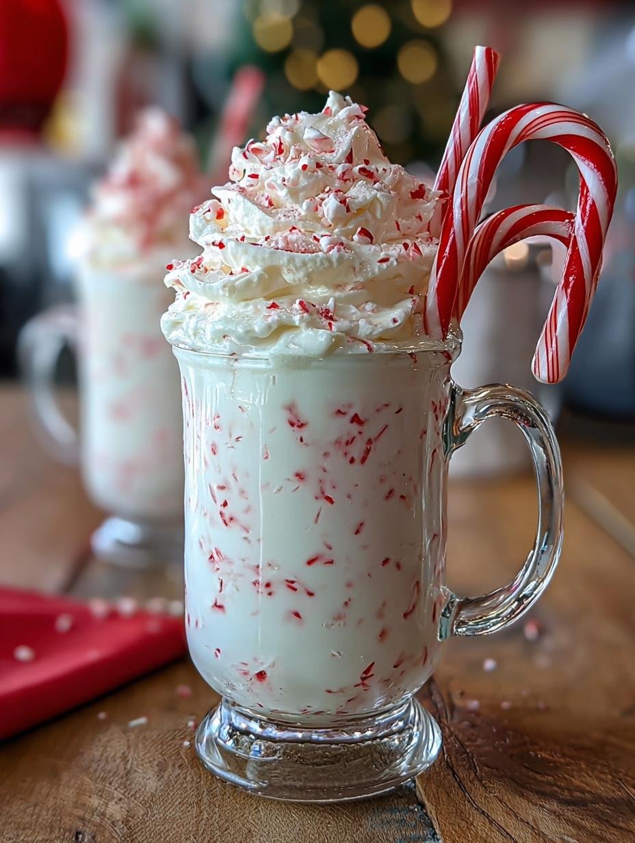 Close-up of a Festive Peppermint Christmas Float with a candy cane garnish and red sprinkles