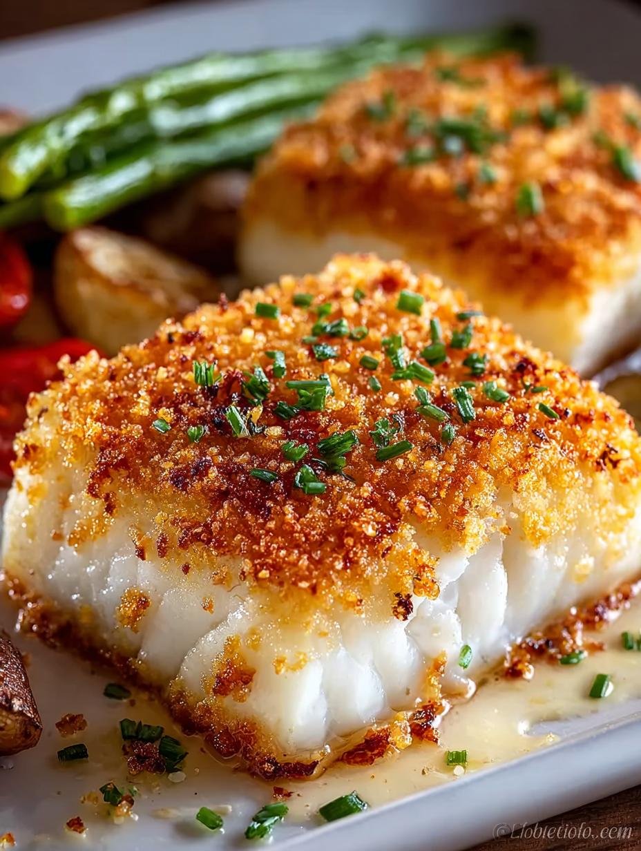 Crispy Garlic Parmesan Crusted Halibut Recipe