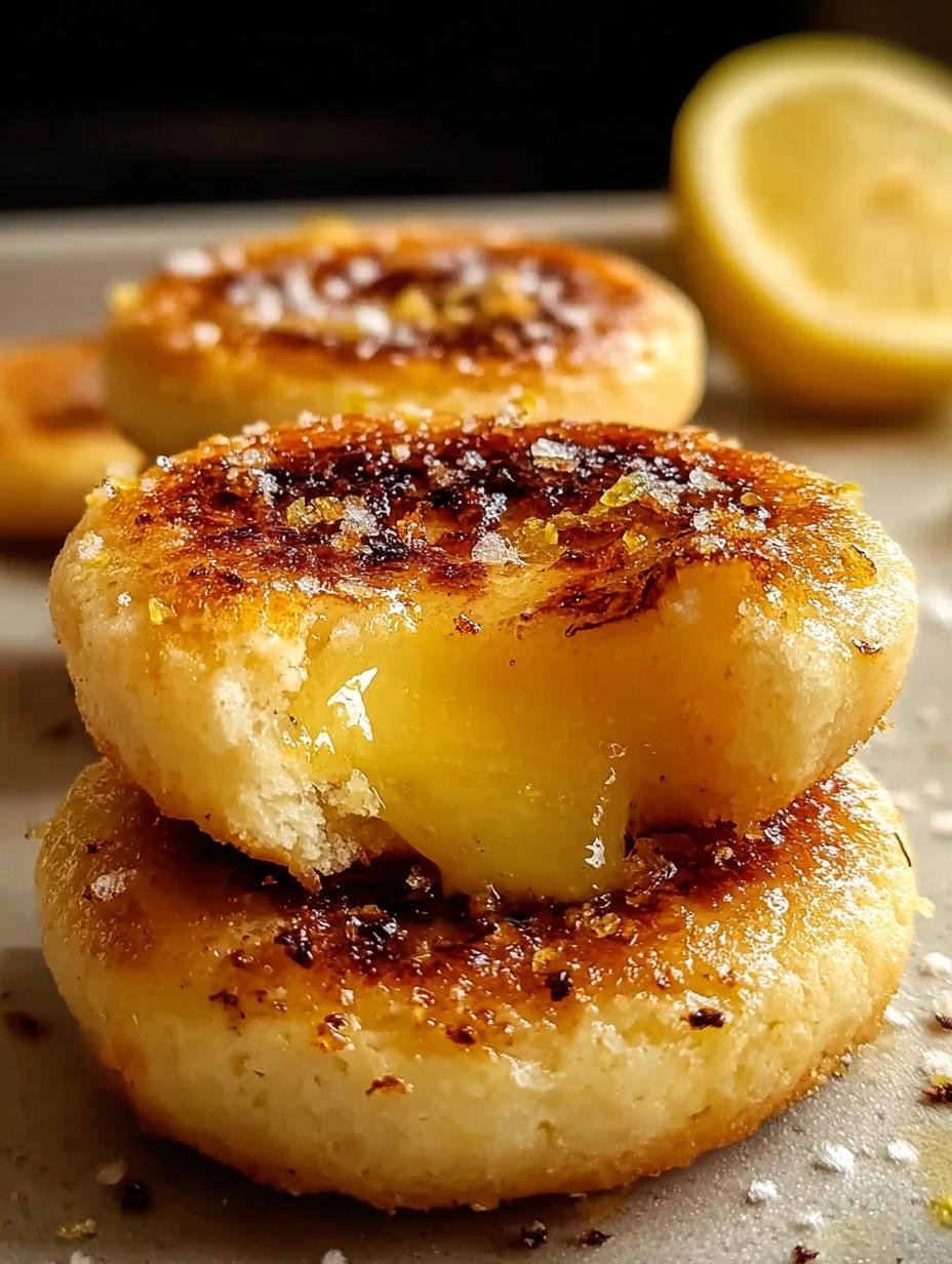 Delicious Lemon Curd Creme Brulee cookies with a perfectly caramelized topping, ready to be served on a white plate.