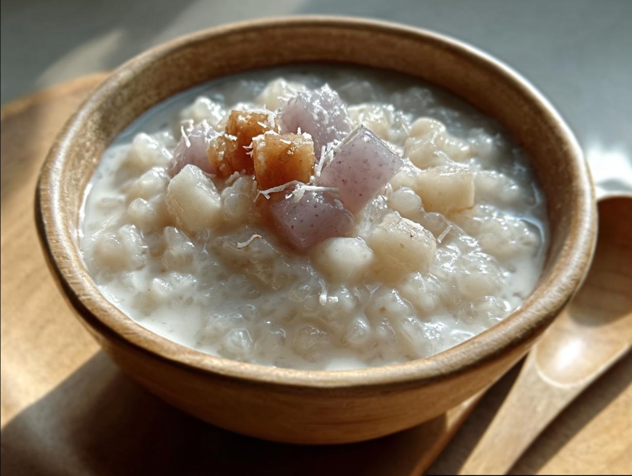 Amazing Taro Coconut Sago: 5 Star Comfort Dessert - A close-up of creamy taro coconut sago in a bowl