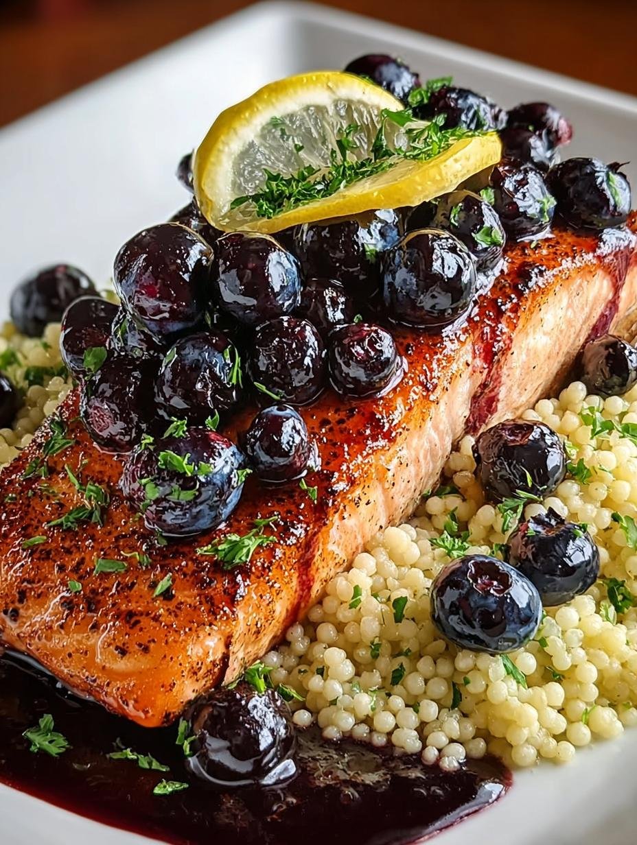 Blueberry Glazed Salmon with Lemon Couscous Delight - Blueberry Glazed Salmon with - main visual representation