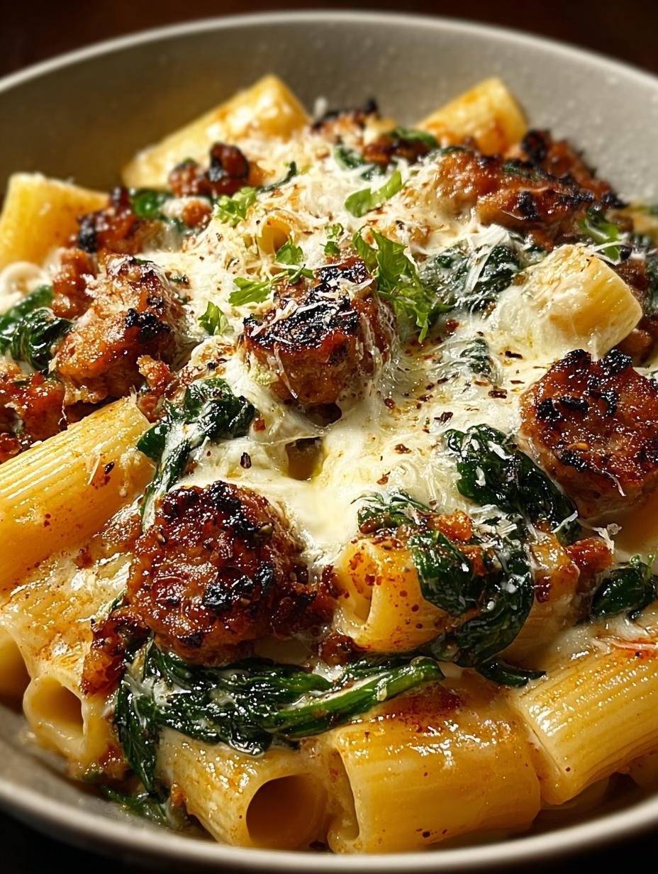 Irresistibly Cheesy Sausage Spinach Pasta Bake for Dinner - Cheesy Sausage Spinach Pasta - main visual representation