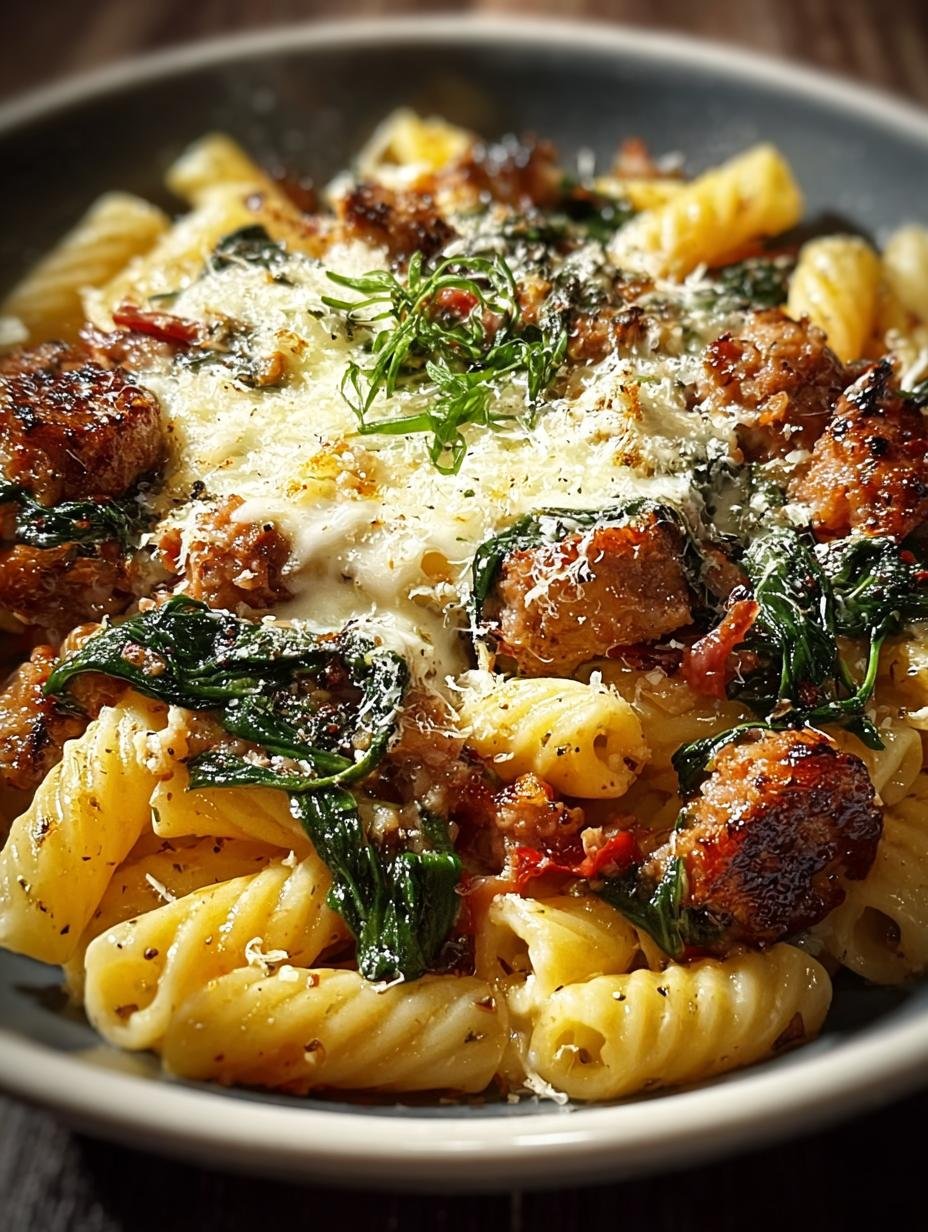 Irresistibly Cheesy Sausage Spinach Pasta Bake for Dinner - Cheesy Sausage Spinach Pasta - additional detail