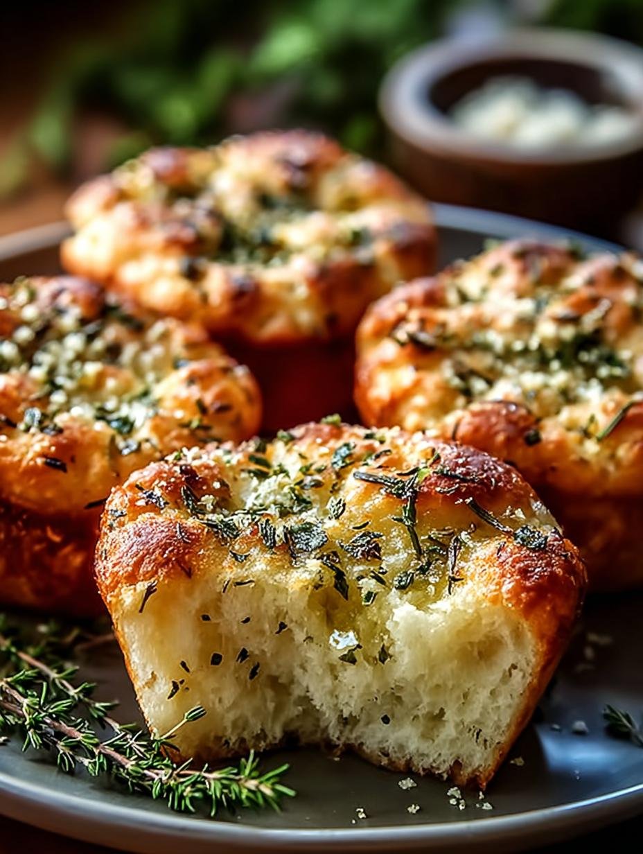 Garlic Butter Herb Focaccia: 12 Fluffy Savory Muffins