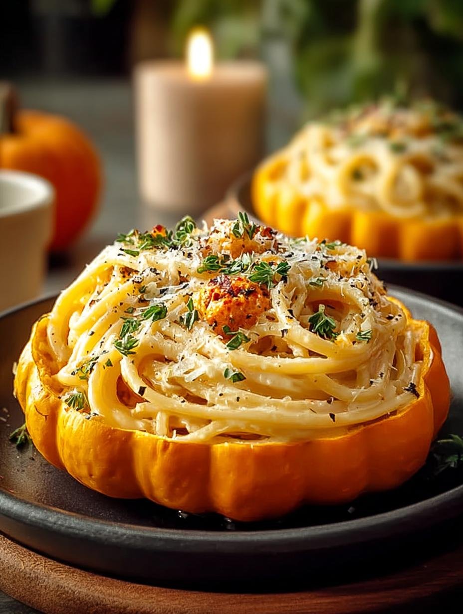 Pumpkin Alfredo Pasta Cauldrons