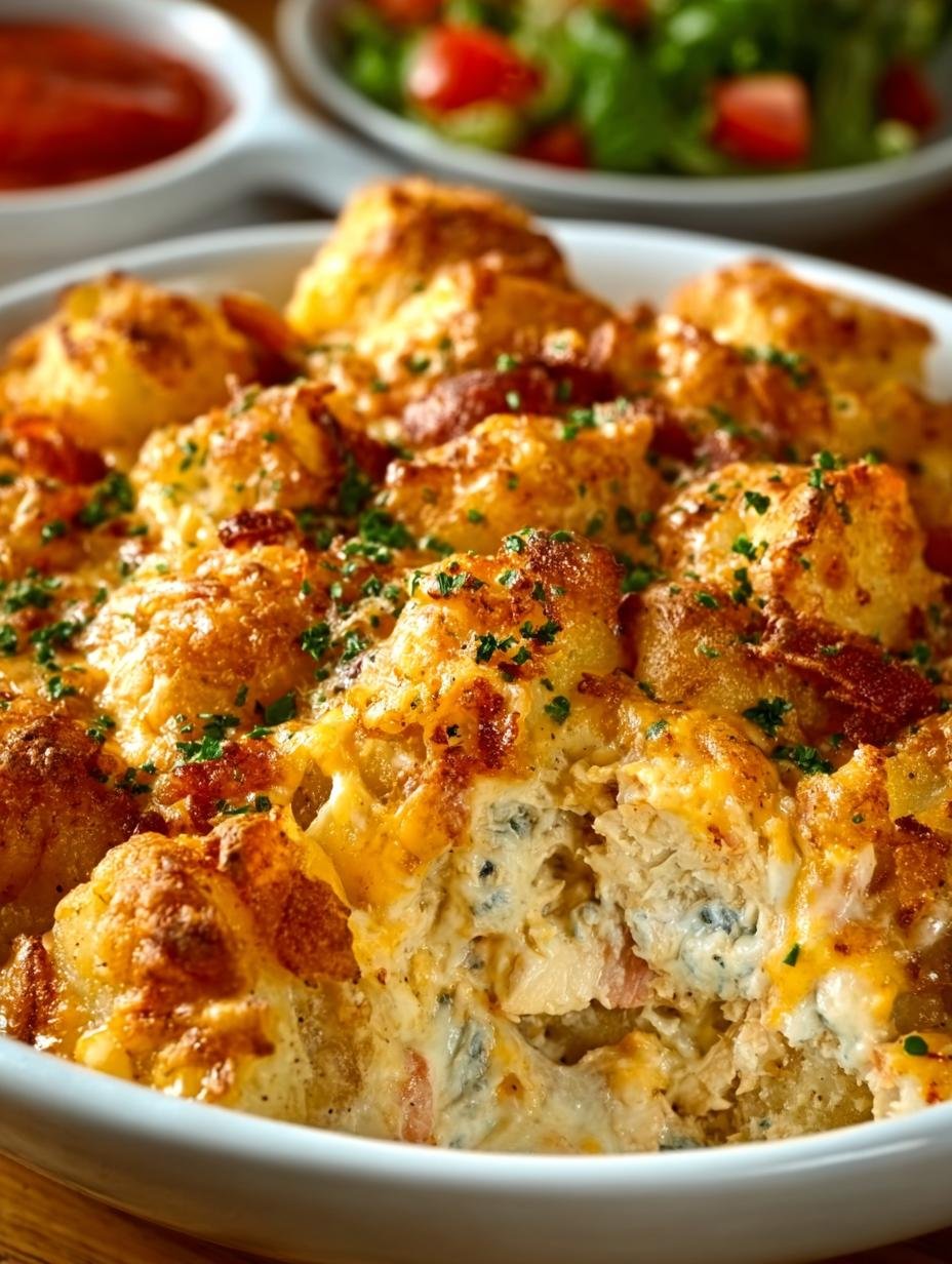 Irresistible Cheddar Ranch Chicken Tater Tot Bake