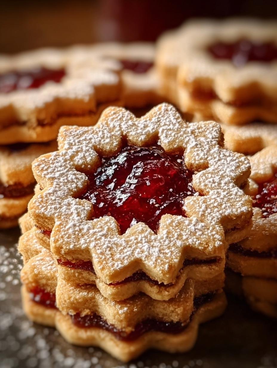 Irresistible Linzer Cookies fresh from the oven on a cooling rack