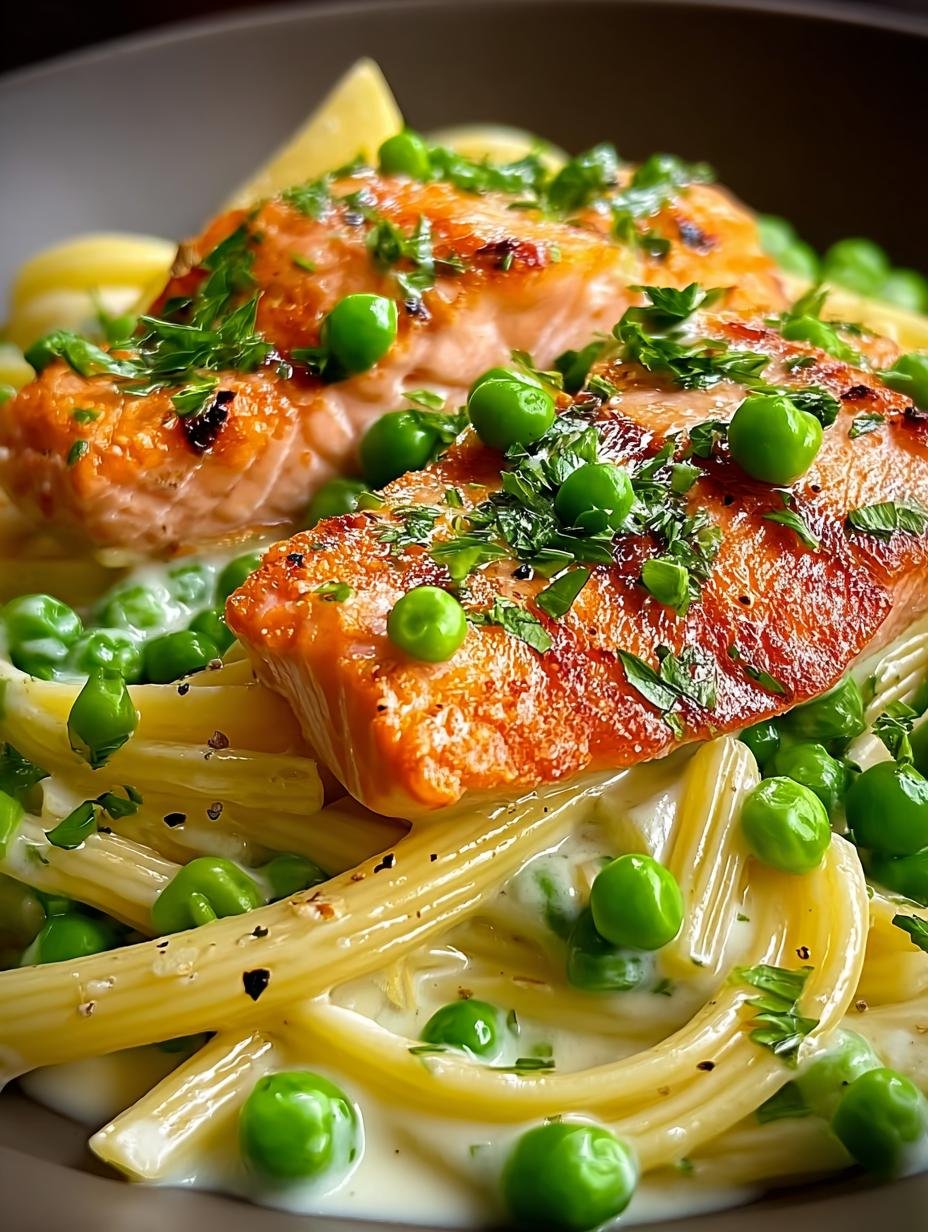 Salmon Pea Pasta with Creamy Lemon Sauce Delight - Salmon Pea Pasta with - main visual representation