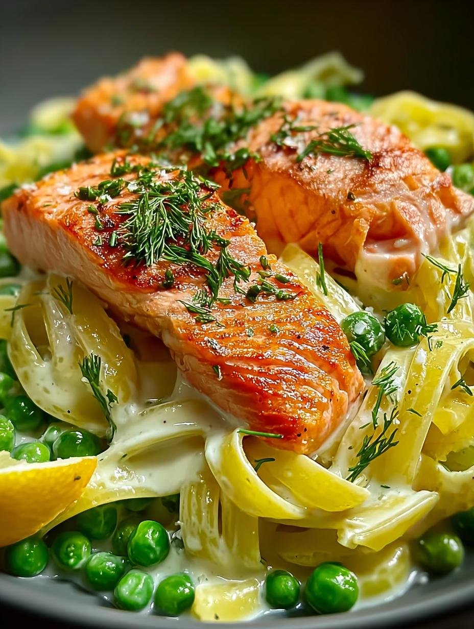 Salmon Pea Pasta with Creamy Lemon Sauce Delight