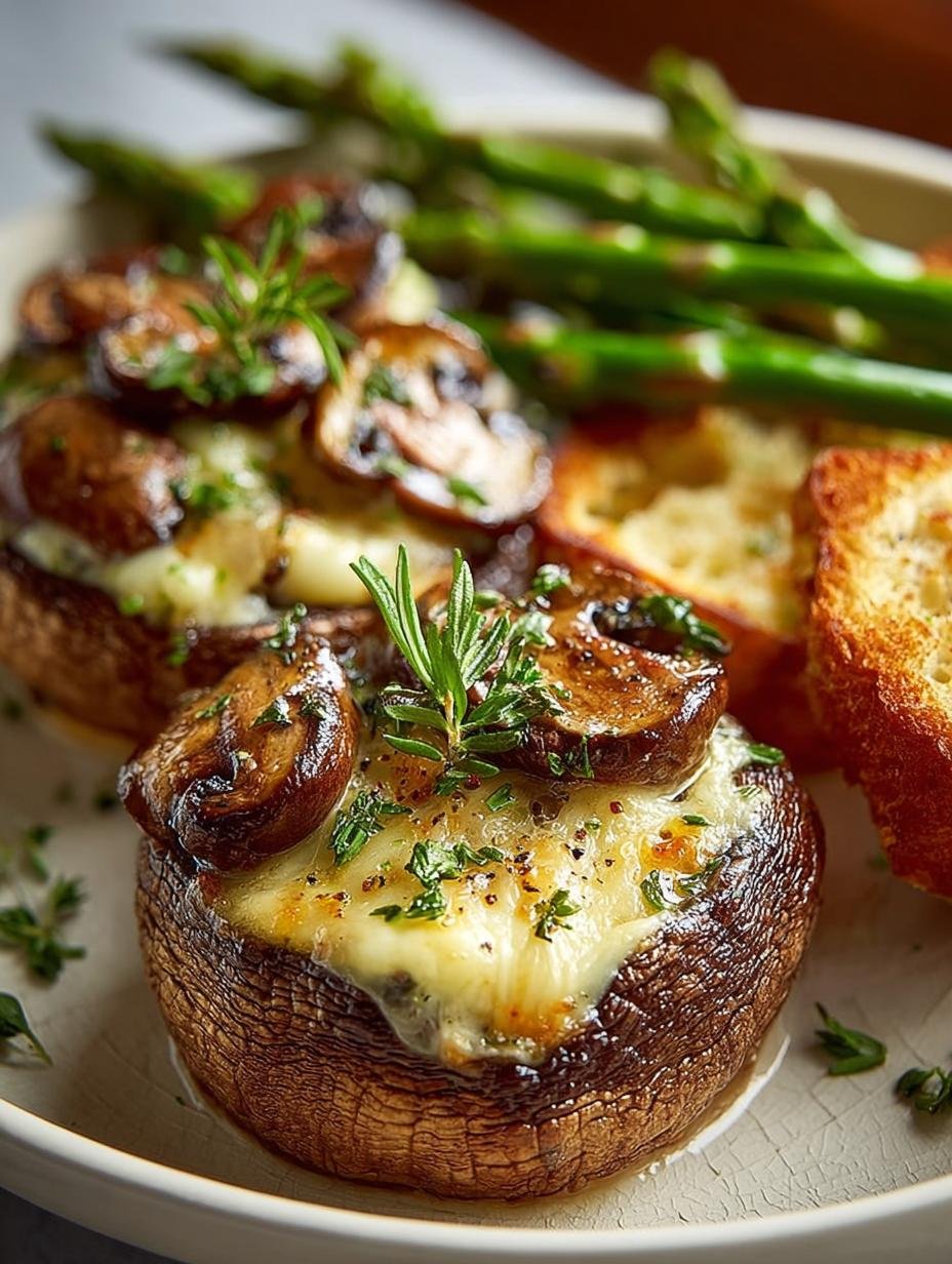 Irresistible crispy cheese beef mushroom toasts fresh from the oven on a serving platter