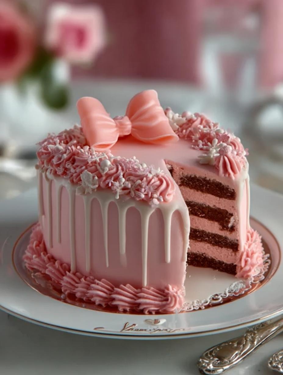 Heart Pink Cake with Pink Bow for Unforgettable Celebrations - Heart Pink Cake with - main visual representation