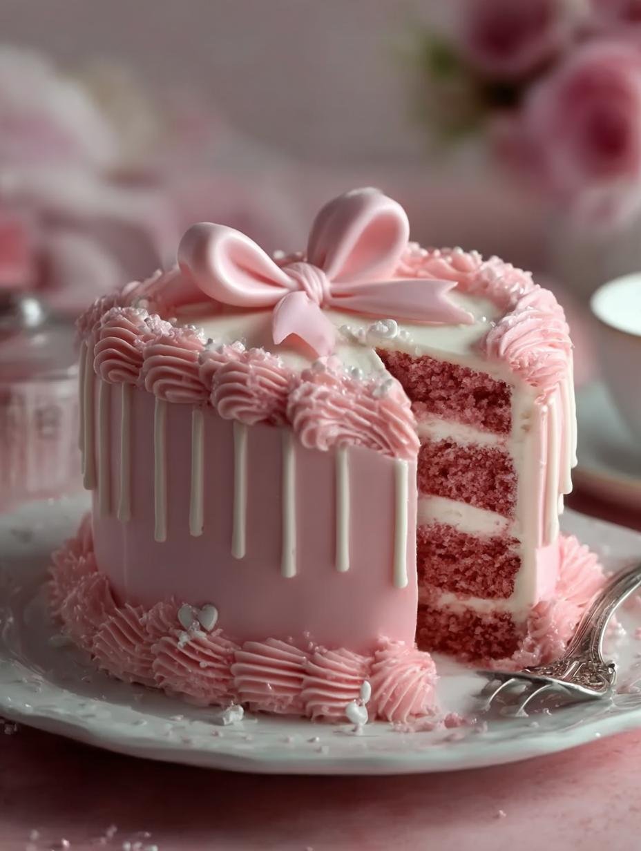Heart Pink Cake with Pink Bow for Unforgettable Celebrations - Heart Pink Cake with - additional detail