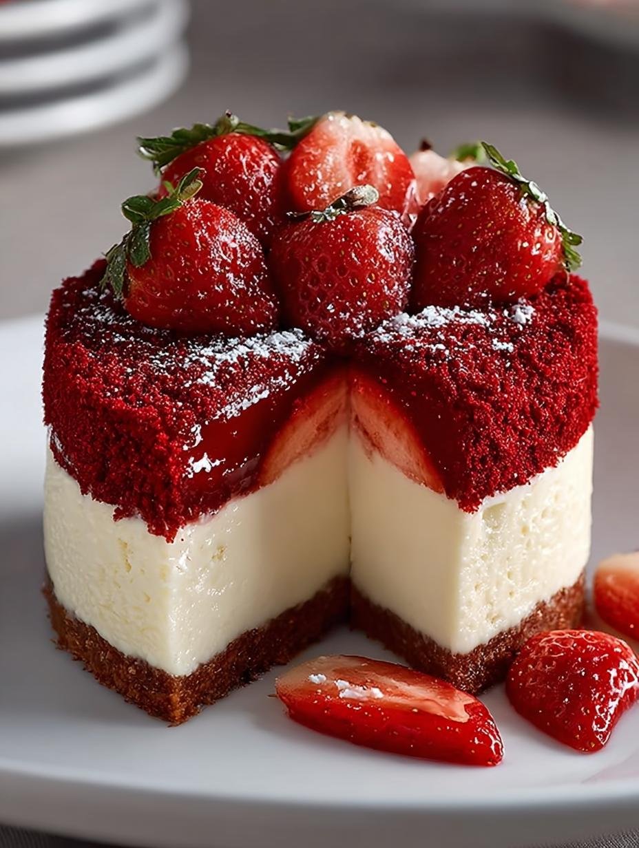 Red Velvet Strawberry Cheesecake: 12 Irresistible Layers - Red Velvet Strawberry Cheesecake - main visual representation