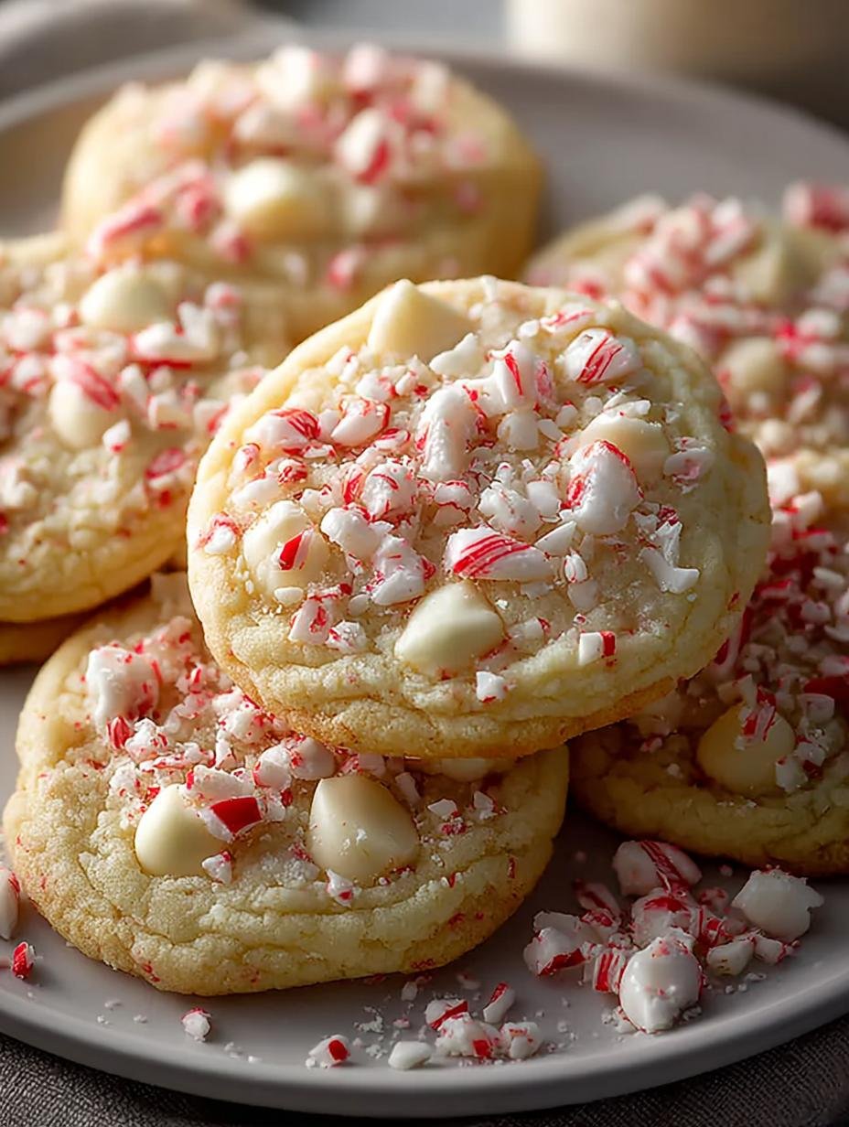 Irresistible White Chocolate Peppermint Cookies fresh from the oven on a cooling rack
