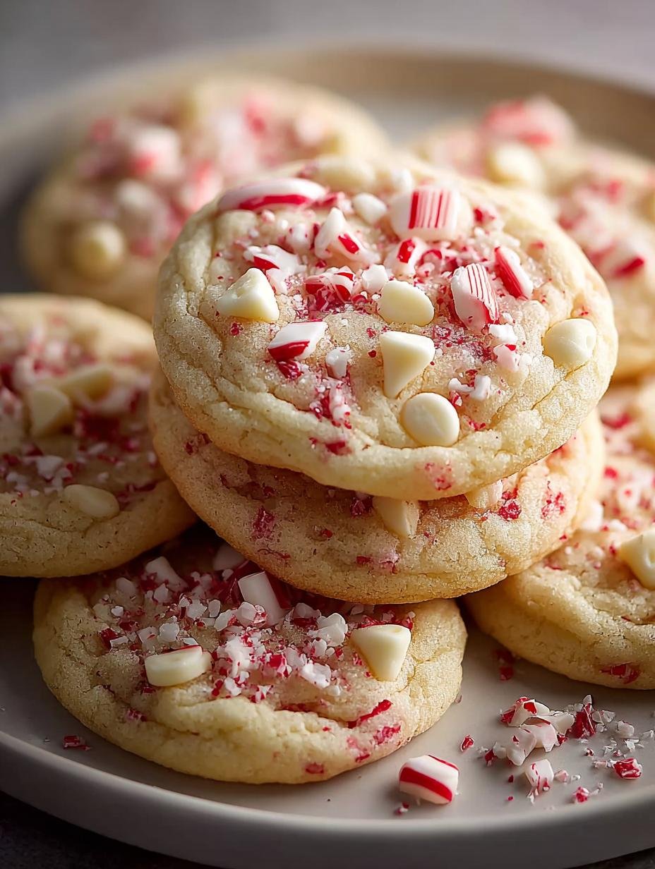 Delicious White Chocolate Peppermint Cookies displayed on a festive plate