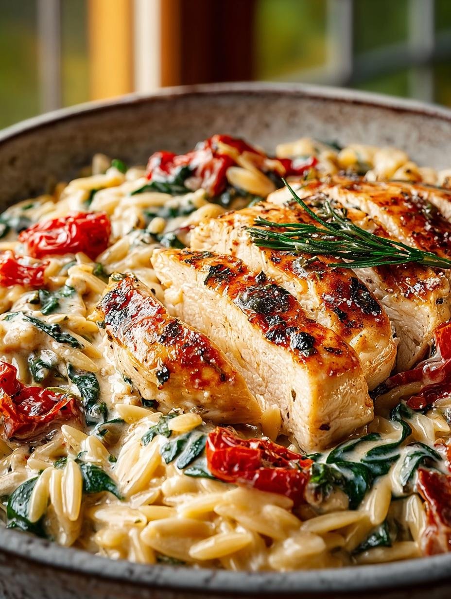 Irresistible Creamy Tuscan Chicken Orzo for Dinner - Creamy Tuscan Chicken Orzo - additional detail