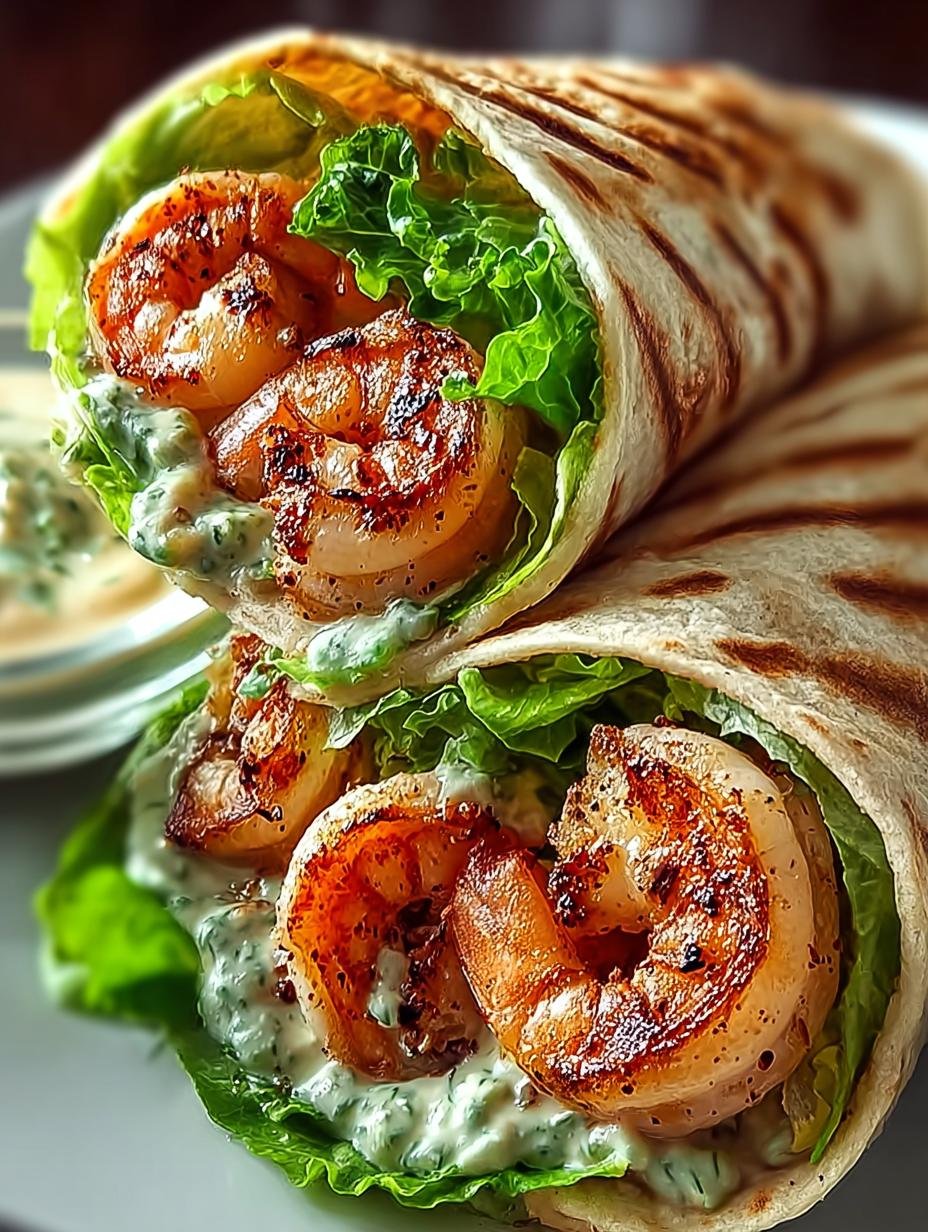 Irresistible Grilled Shrimp Caesar Wraps fresh from the grill on a plate
