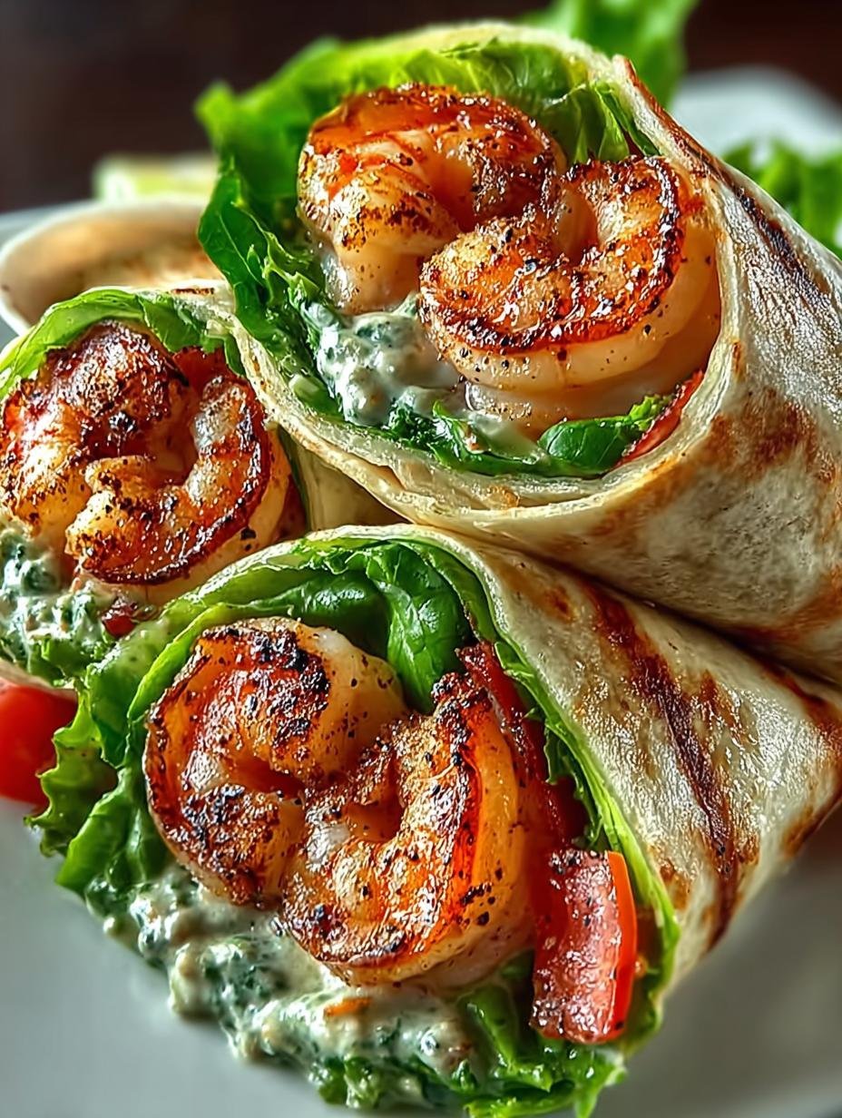 Delicious Grilled Shrimp Caesar Wraps ready to serve with fresh ingredients